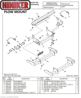 Hiniker Snowplow Mount - Quick Hitch 1 (QH1), 1991-2002 Chevy/GMC 3500HD C&Ch, 25013113