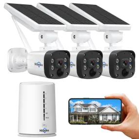 Hiseeu [4CH Expandable, 4MP]Wireless Security Camera Outdoor, 4MP Solar Camera, Wire-Free, Battery Powered Home Camera,PIR,Spotlight, 2-Way Audio, IP66 Waterproof, 90-Day Video Storage, Work with Alexa