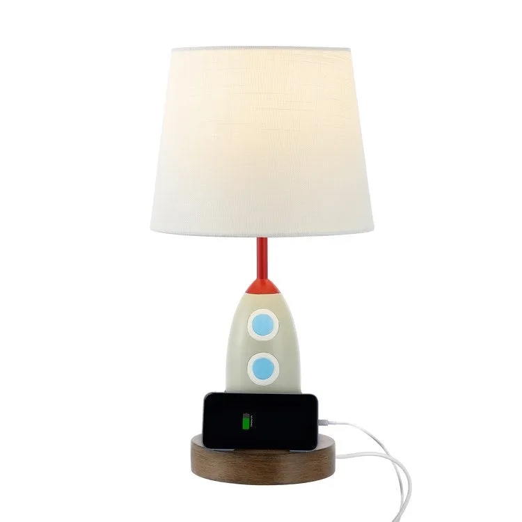 Houston 17.5" Rocket LED Kid's' Table Lamp with Phone Stand and USB Charging Port - Multi-Color