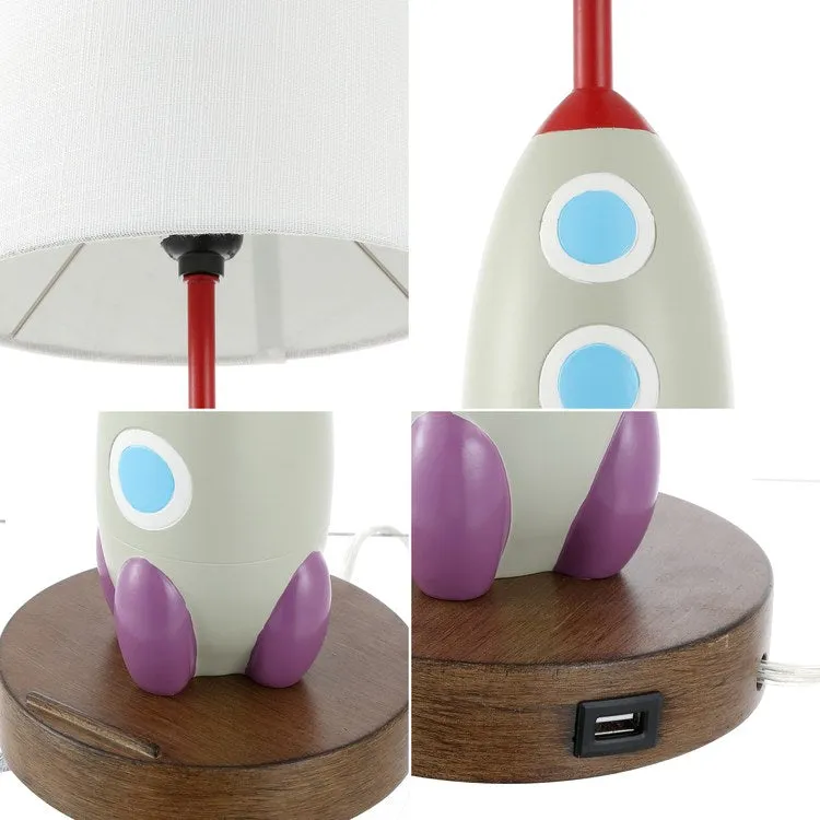 Houston 17.5" Rocket LED Kid's' Table Lamp with Phone Stand and USB Charging Port - Multi-Color