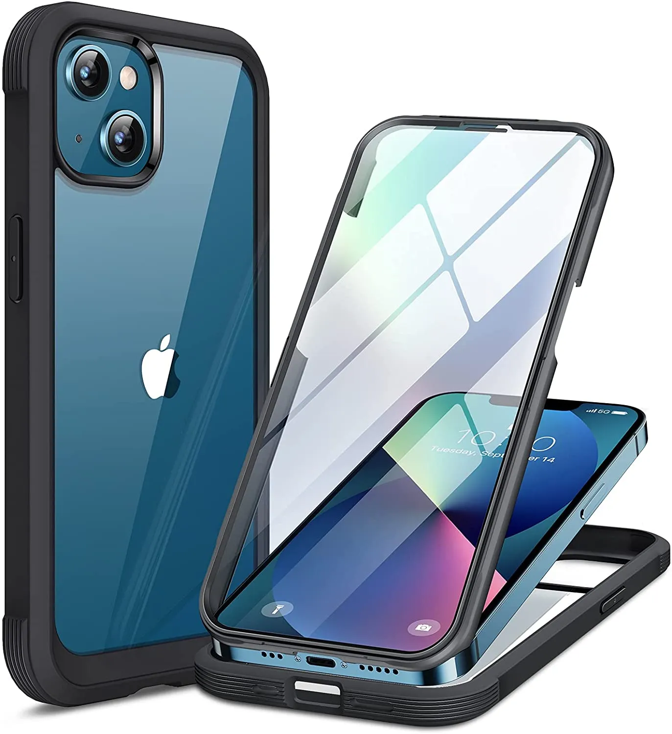 iPhone 13 Mini case 5.4 inch, Upgrade Full-Body Glass Clear Case - Black