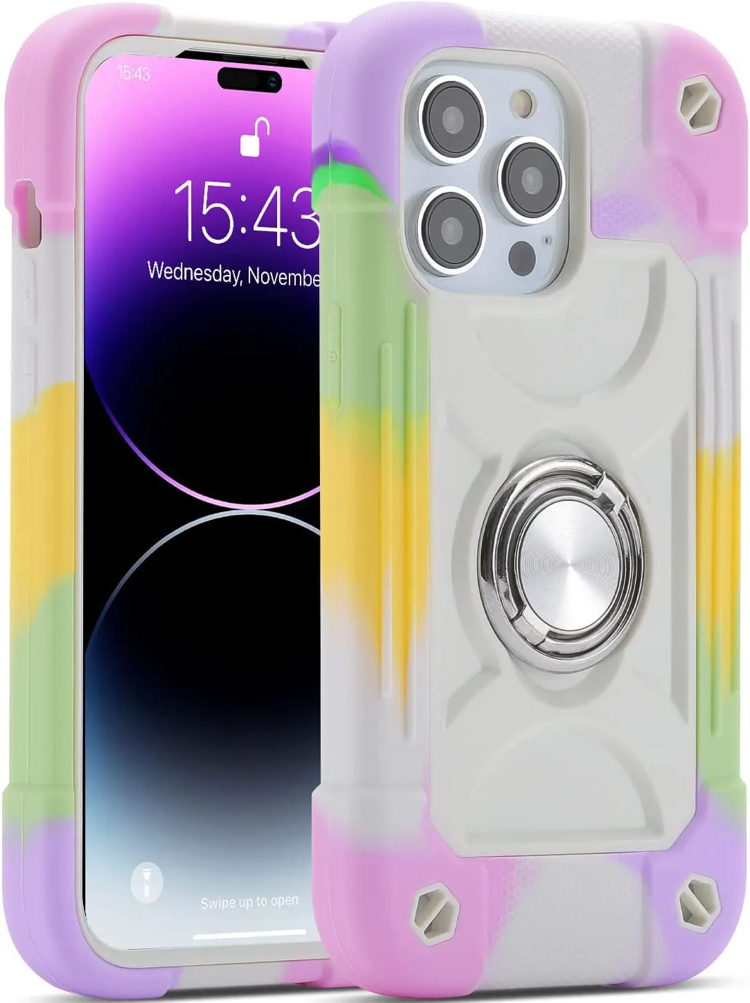 iPhone 14 Pro Max Case 6.7 Inch Shockproof Phone Cove Rainbow Pink