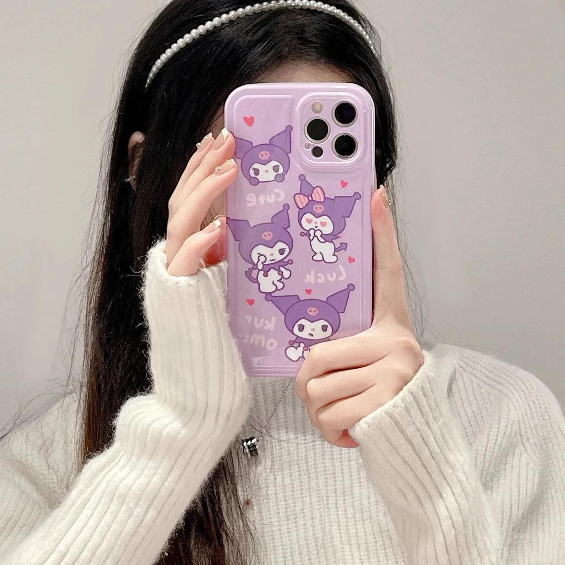 Japanese Cartoon KU Purple Soft iPhone Case 11 12 13 14 15 Pro Promax