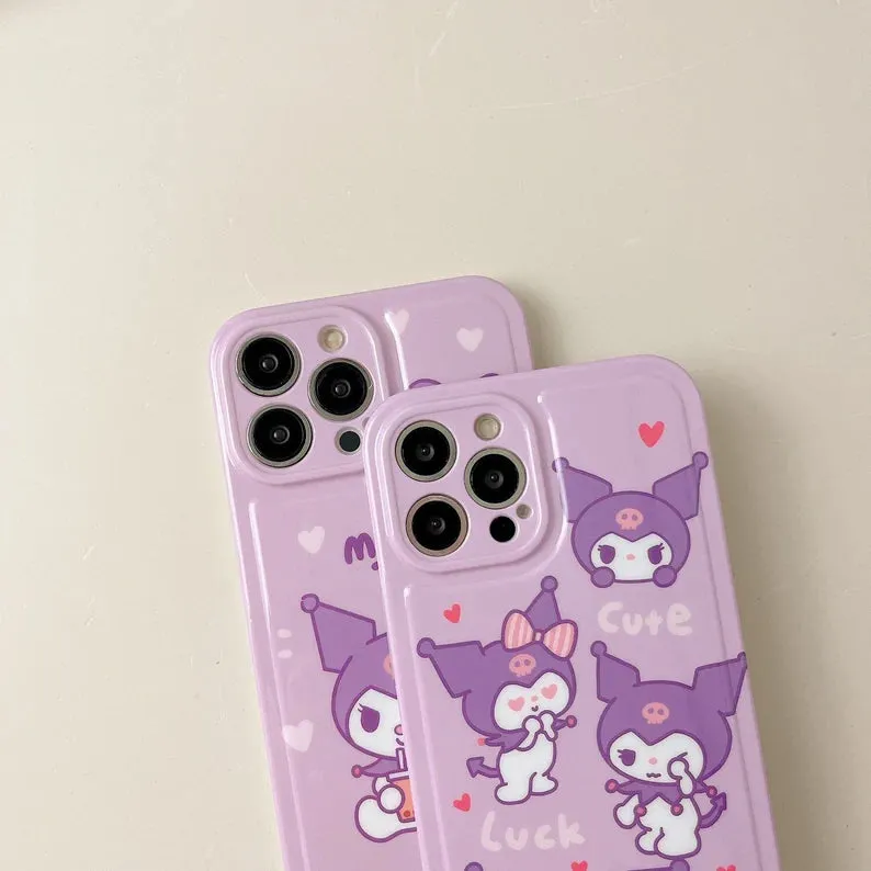 Japanese Cartoon KU Purple Soft iPhone Case 11 12 13 14 15 Pro Promax