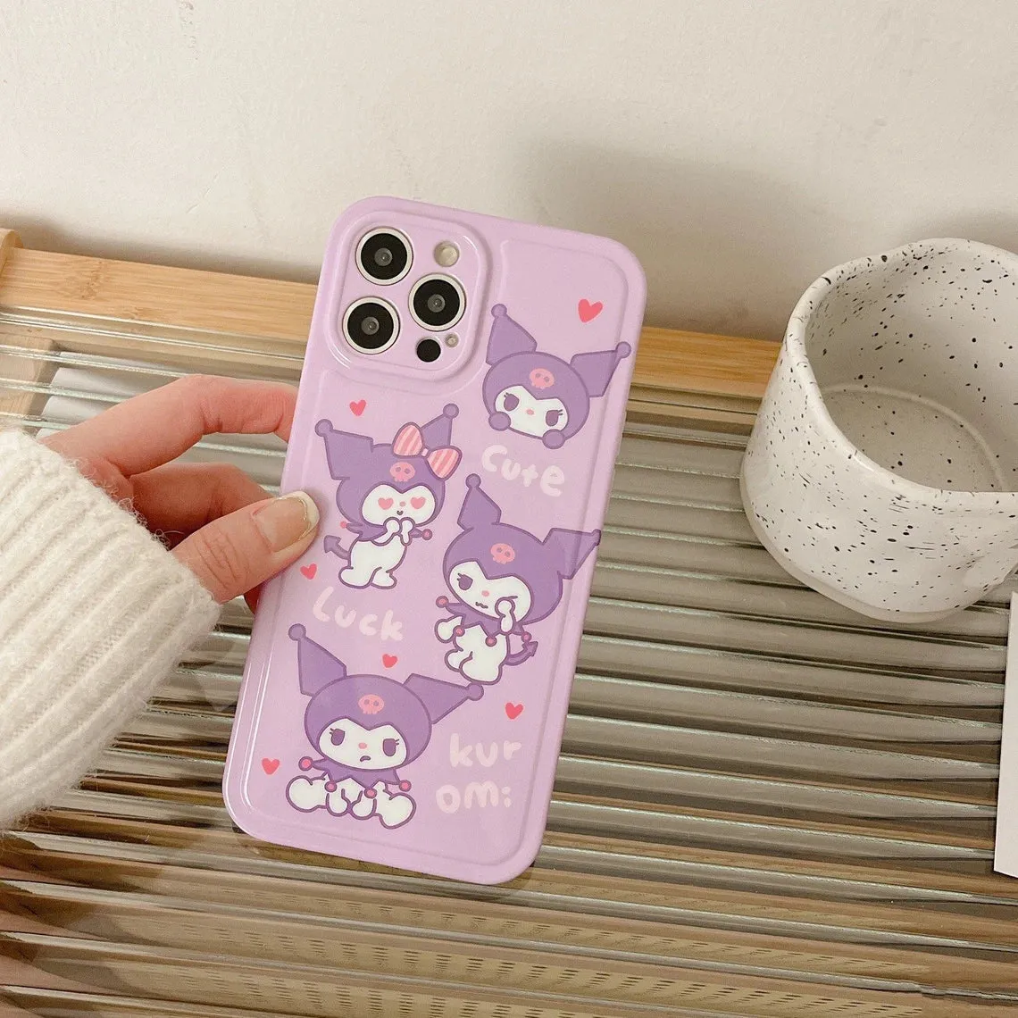 Japanese Cartoon KU Purple Soft iPhone Case 11 12 13 14 15 Pro Promax