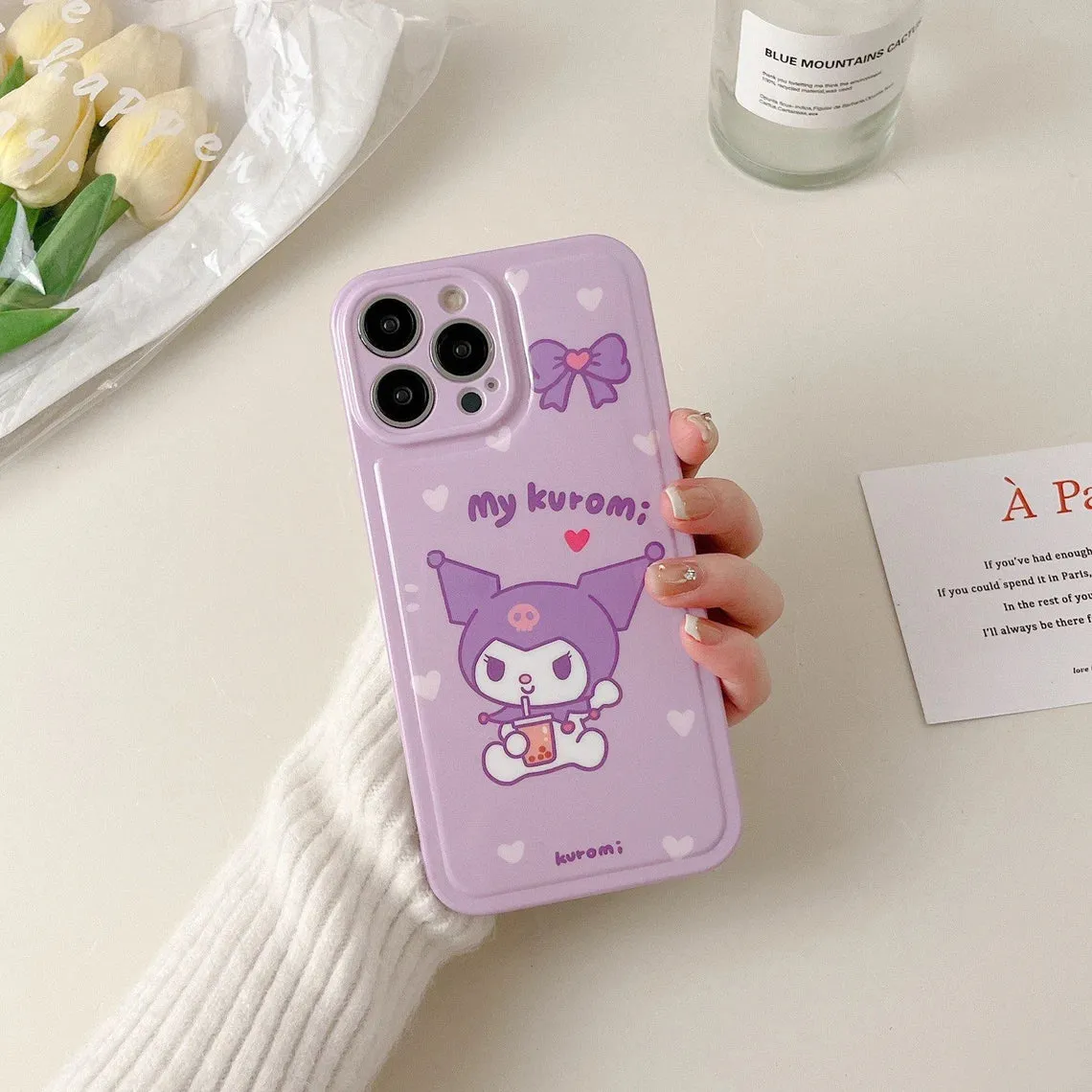 Japanese Cartoon KU Purple Soft iPhone Case 11 12 13 14 15 Pro Promax