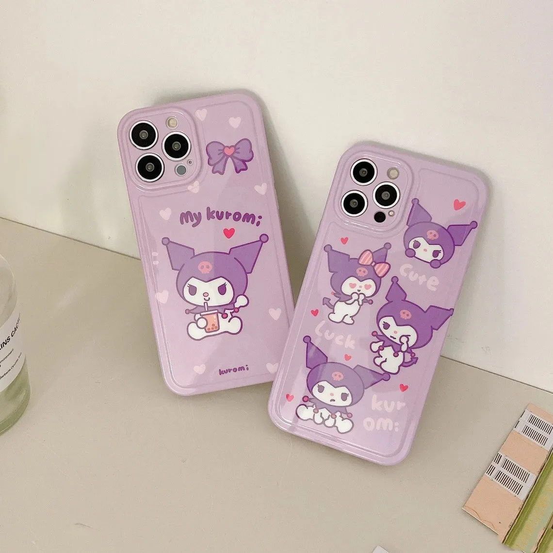 Japanese Cartoon KU Purple Soft iPhone Case 11 12 13 14 15 Pro Promax