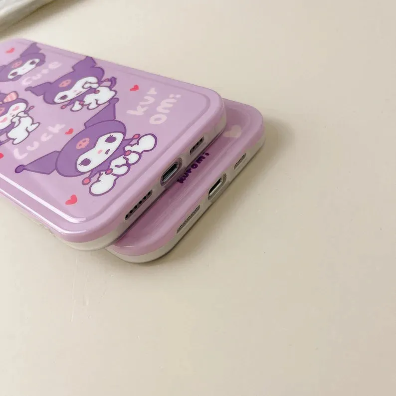 Japanese Cartoon KU Purple Soft iPhone Case 11 12 13 14 15 Pro Promax