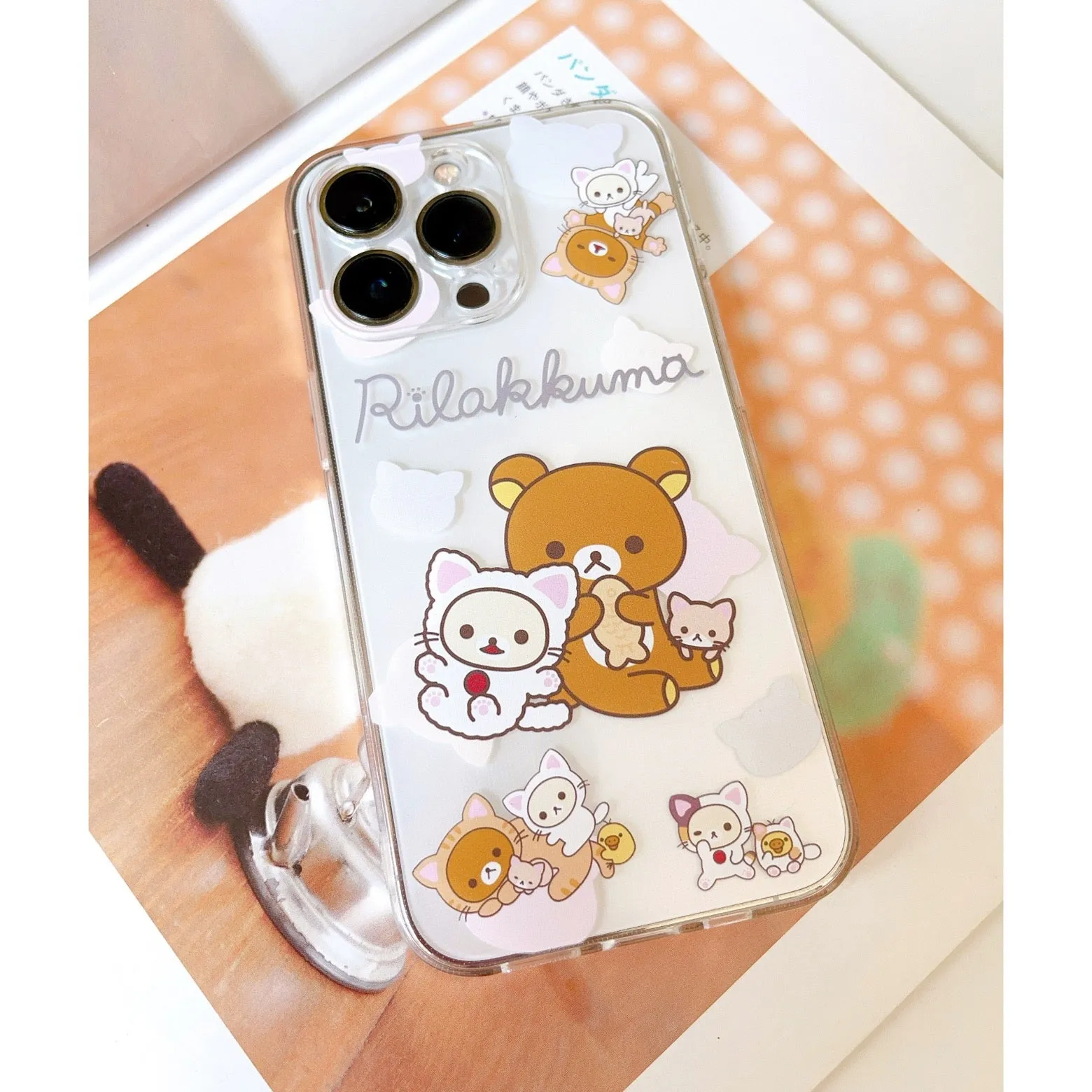 Japanese Cartoon Neko Cat Rilakkuma iPhone Case 7 8 PLUS SE2 XS XR X 11 12 13 14 15 Pro Promax mini SE3