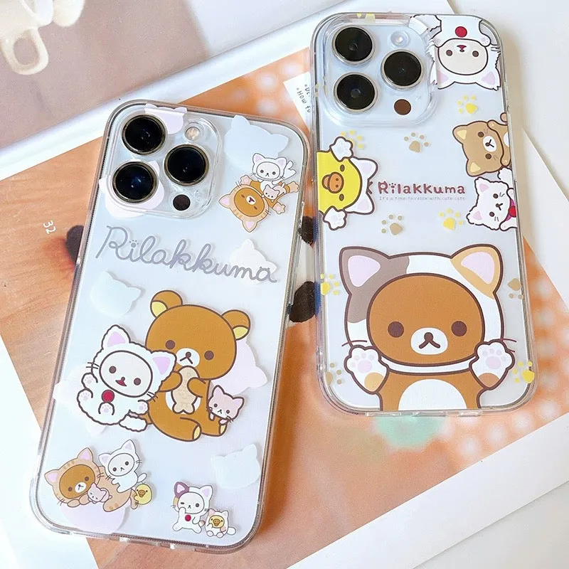 Japanese Cartoon Neko Cat Rilakkuma iPhone Case 7 8 PLUS SE2 XS XR X 11 12 13 14 15 Pro Promax mini SE3