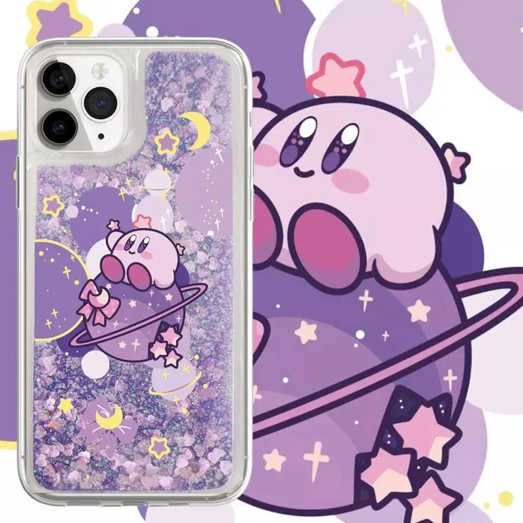 Japanese Cartoon Pink Monster Starkabi on Planet Purple Glitter QuickSand iPhone Case 6 7 8 PLUS SE2 XS XR X 11 12 13 14 15 Pro Promax 12mini 13mini