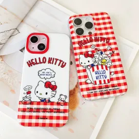 Japanese Cartoon Sanrio Hello Kitty | White Goldfish & Red Popcorn - iPhone Case 13 14 15 Pro Promax