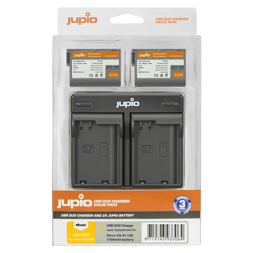 Jupio Kit: 2 x Nikon EN-EL15B 1700mAh Batteries   USB Dual Charger