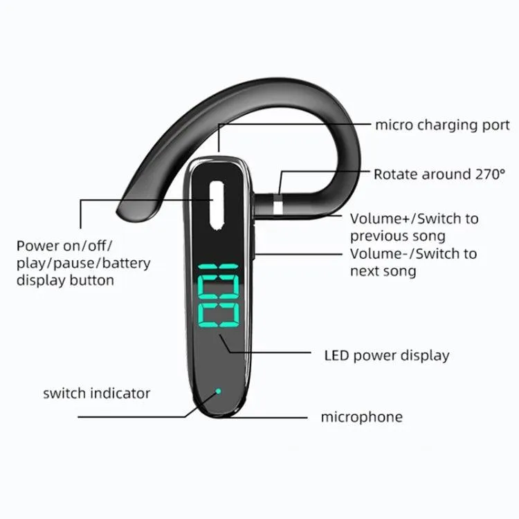 K50 Business Bluetooth 5.3 Ear-hook Headphones with Built-in Microphone