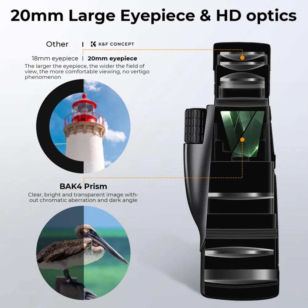 K&F Concept 8-32X50 Optical Zoom Professional Monocular Telescope HD BAK-4 Waterproof HD with Mobile Phone Clip Holder, Multi-Layer Nano Glass Coating for Outdoor Sports and Photography | KF33-083