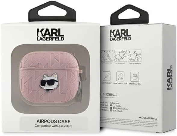 Karl Lagerfeld Monogram Choupette Head Case for AirPods 3 Pink - KLA3PGCHPP