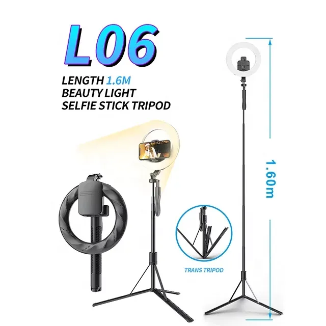 L06 Rechargeable Selfie Stick Tripod With Ring Light