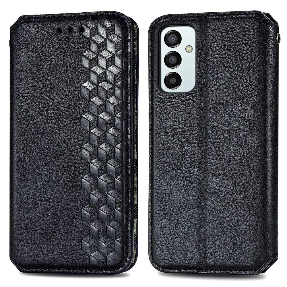 Leather case with a stylish rhombus imprint for Samsung Galaxy M23 - Black