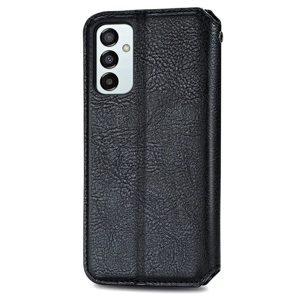 Leather case with a stylish rhombus imprint for Samsung Galaxy M23 - Black