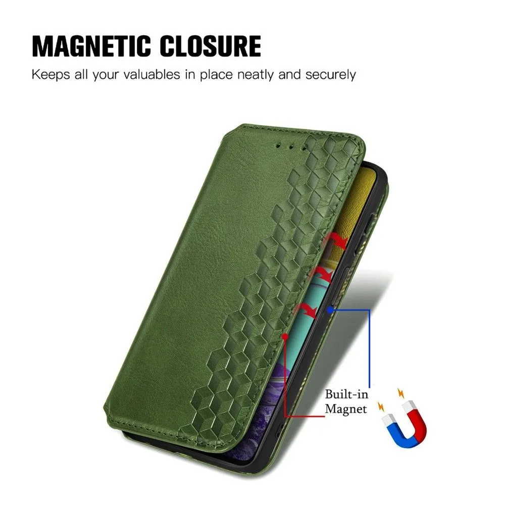 Leather case with a stylish rhombus imprint for Samsung Galaxy M53 5G - Green