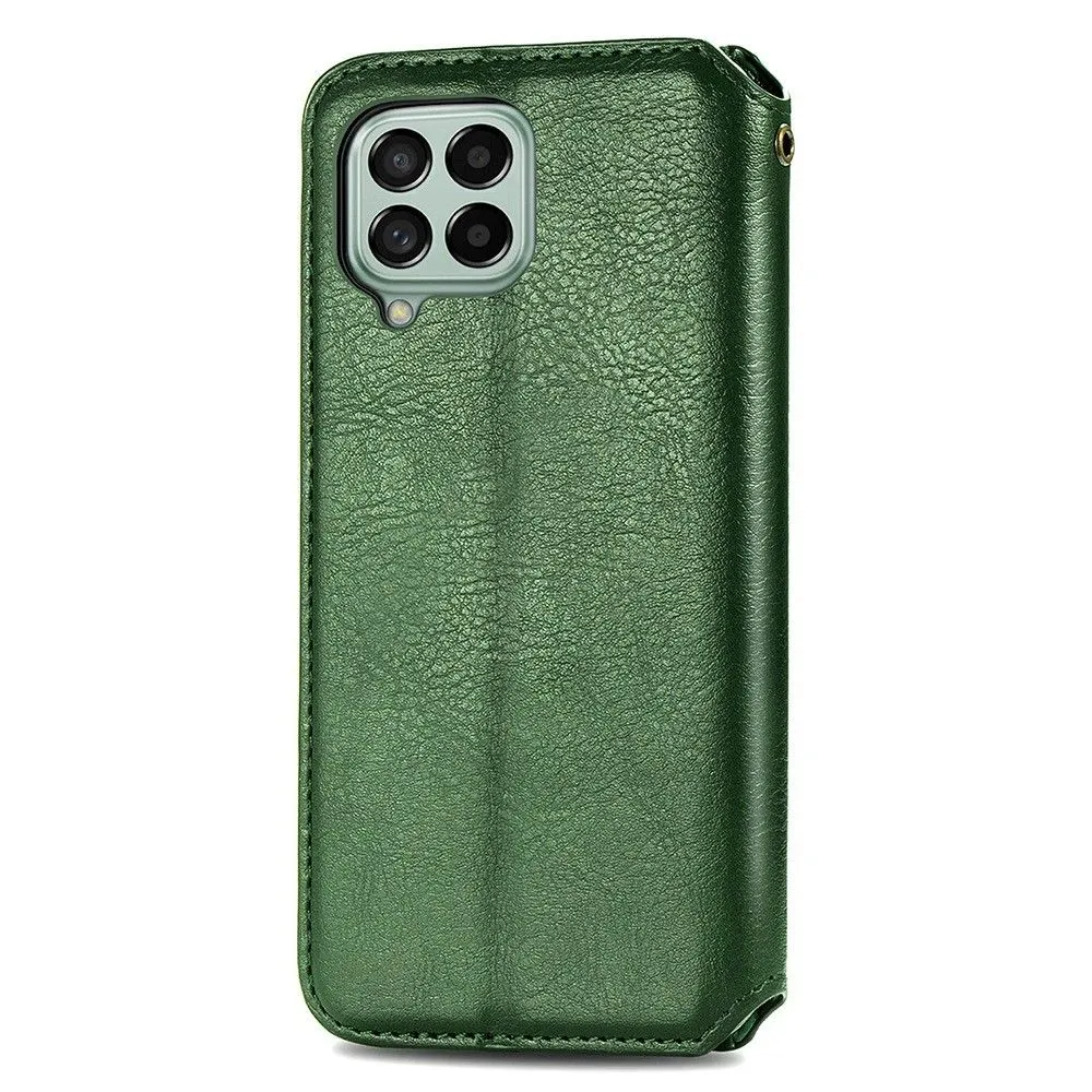 Leather case with a stylish rhombus imprint for Samsung Galaxy M53 5G - Green