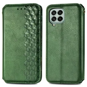 Leather case with a stylish rhombus imprint for Samsung Galaxy M53 5G - Green