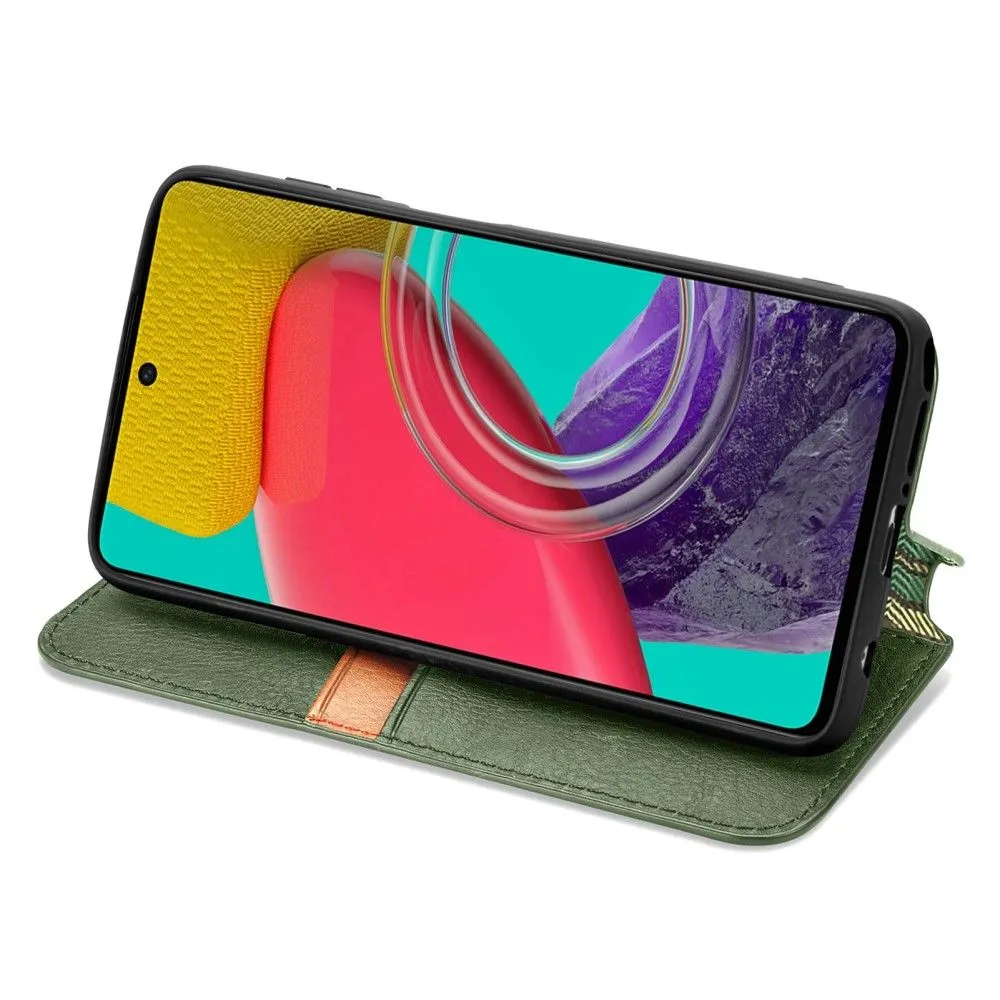 Leather case with a stylish rhombus imprint for Samsung Galaxy M53 5G - Green