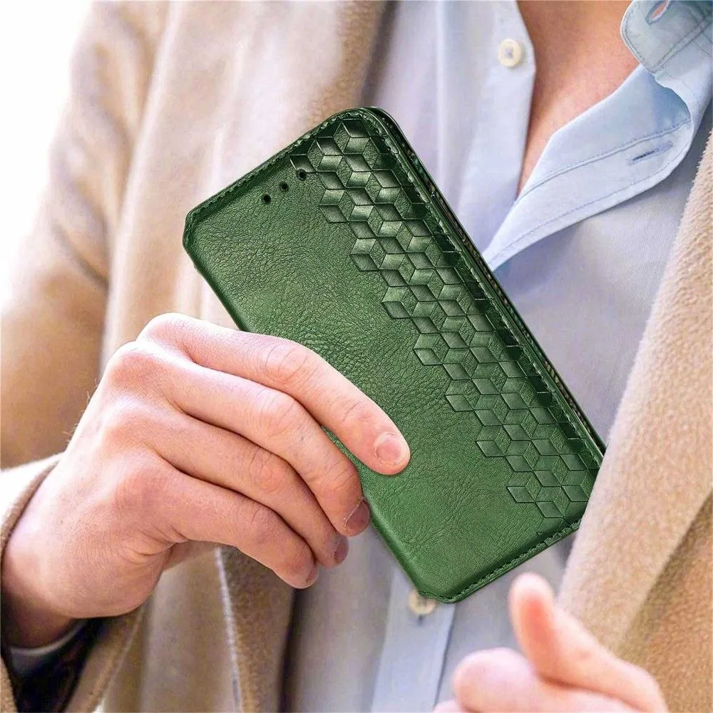 Leather case with a stylish rhombus imprint for Samsung Galaxy M53 5G - Green