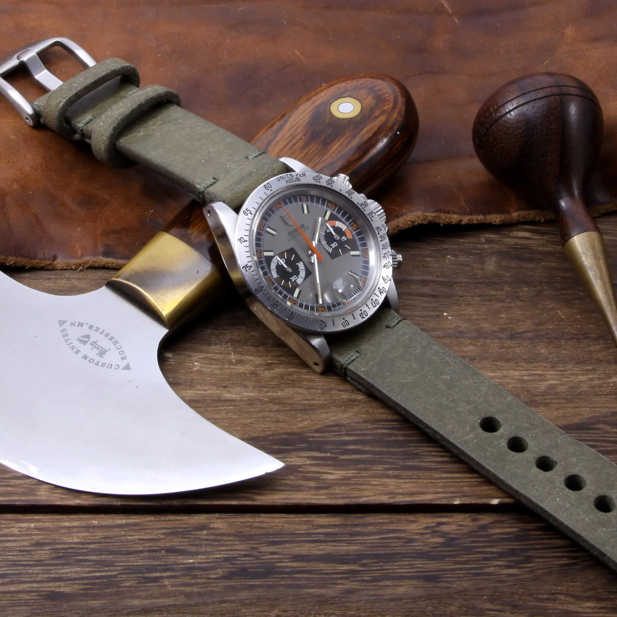 Leather Watch Strap, Rustic Olive | For Apple Watch