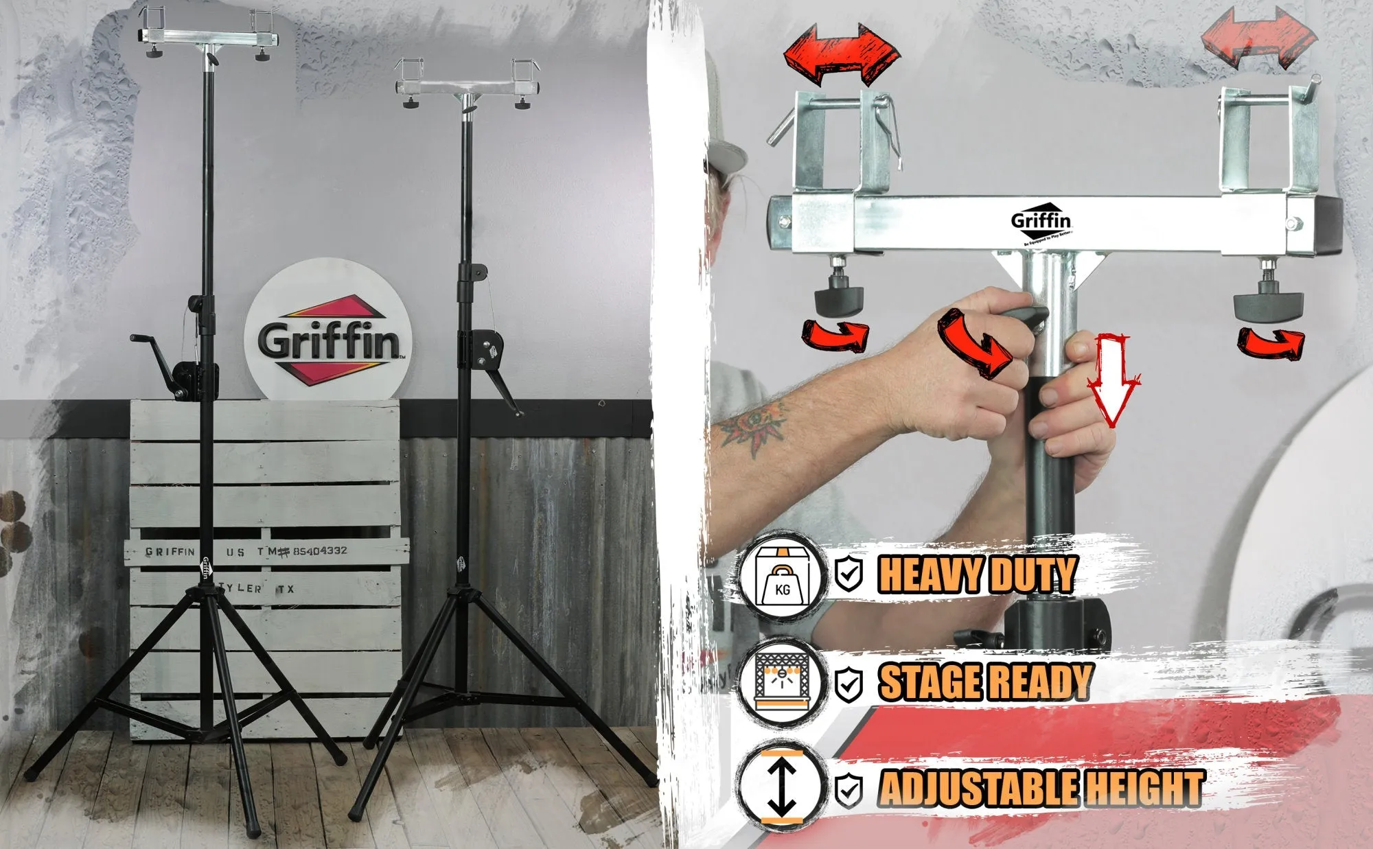 Light Trussing Stands by GRIFFIN - T Adapter DJ Booth Kit & Truss System for Lighting Cans & Speakers - Pro-Audio Stage Platform Hardware Mounting Kit