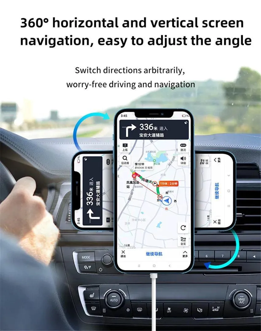 Magnetic Wireless Car Charger Stand: Fast Secure Vent Mount for iPhone - Convenient Charging