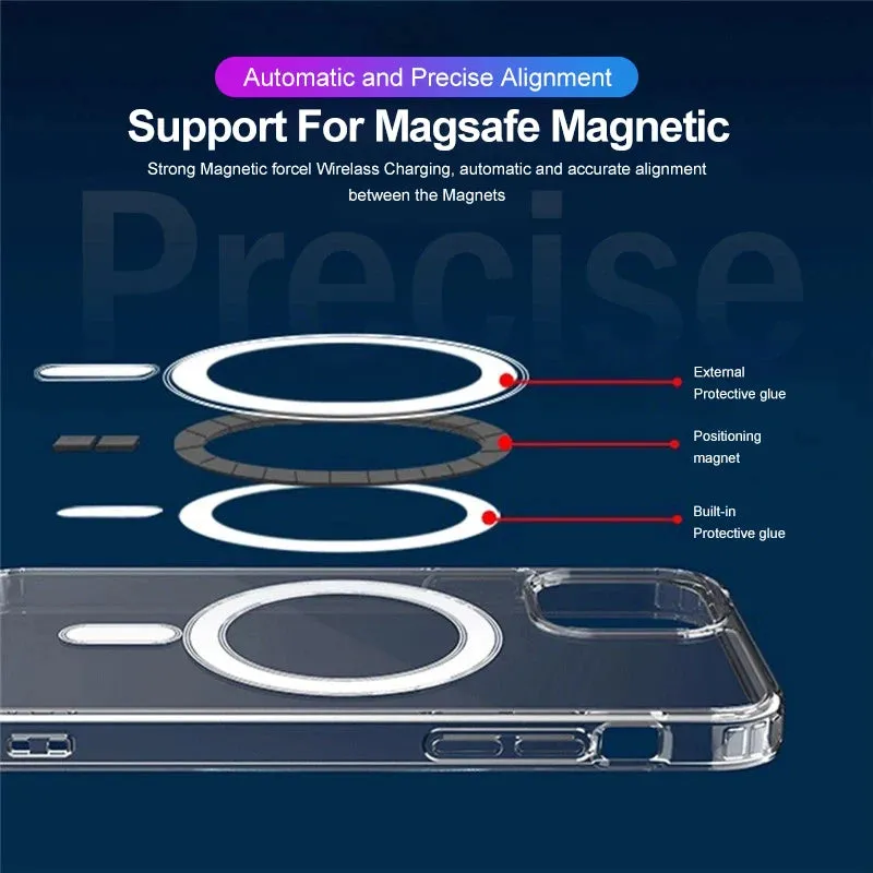 Magsafe Magnetic Wireless Charging Clear Phone Case Hard Shockproof Cover for iPhone 14-15 Series