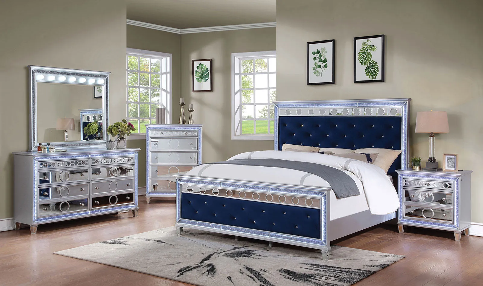 MAIREAD Cal.King Bed, Silver/Navy