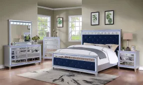 MAIREAD E.King Bed, Silver/Navy