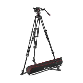 Manfrotto 608 Nitrotech Fluid Video Head and Aluminum Twin Leg Tripod with Ground Spreader