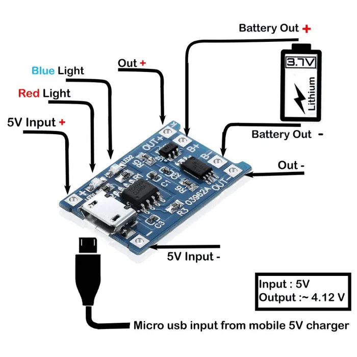 Micro USB TP4056 with current Protection 1A Li-Ion Lithium Battery Charging Module