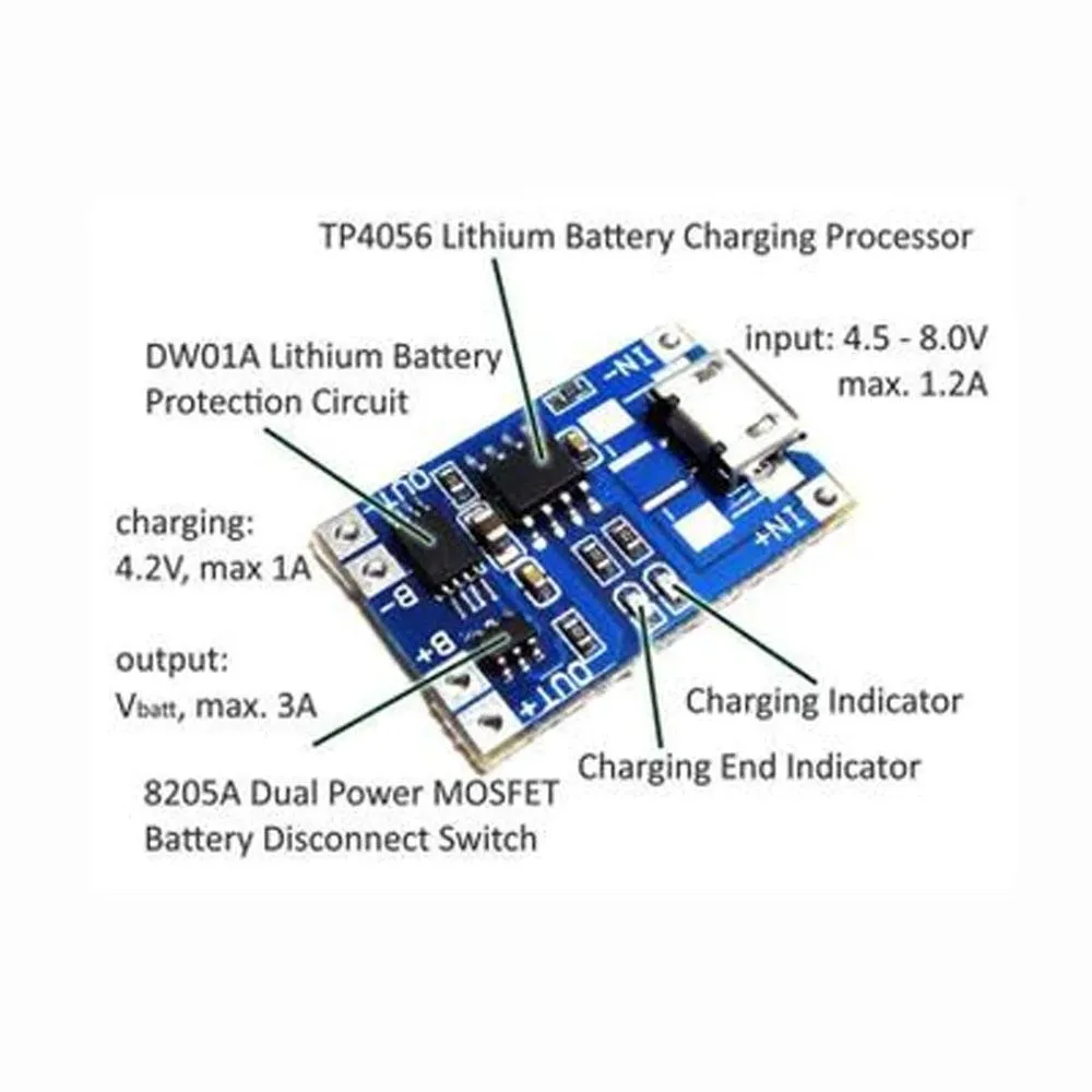 Micro USB TP4056 with current Protection 1A Li-Ion Lithium Battery Charging Module