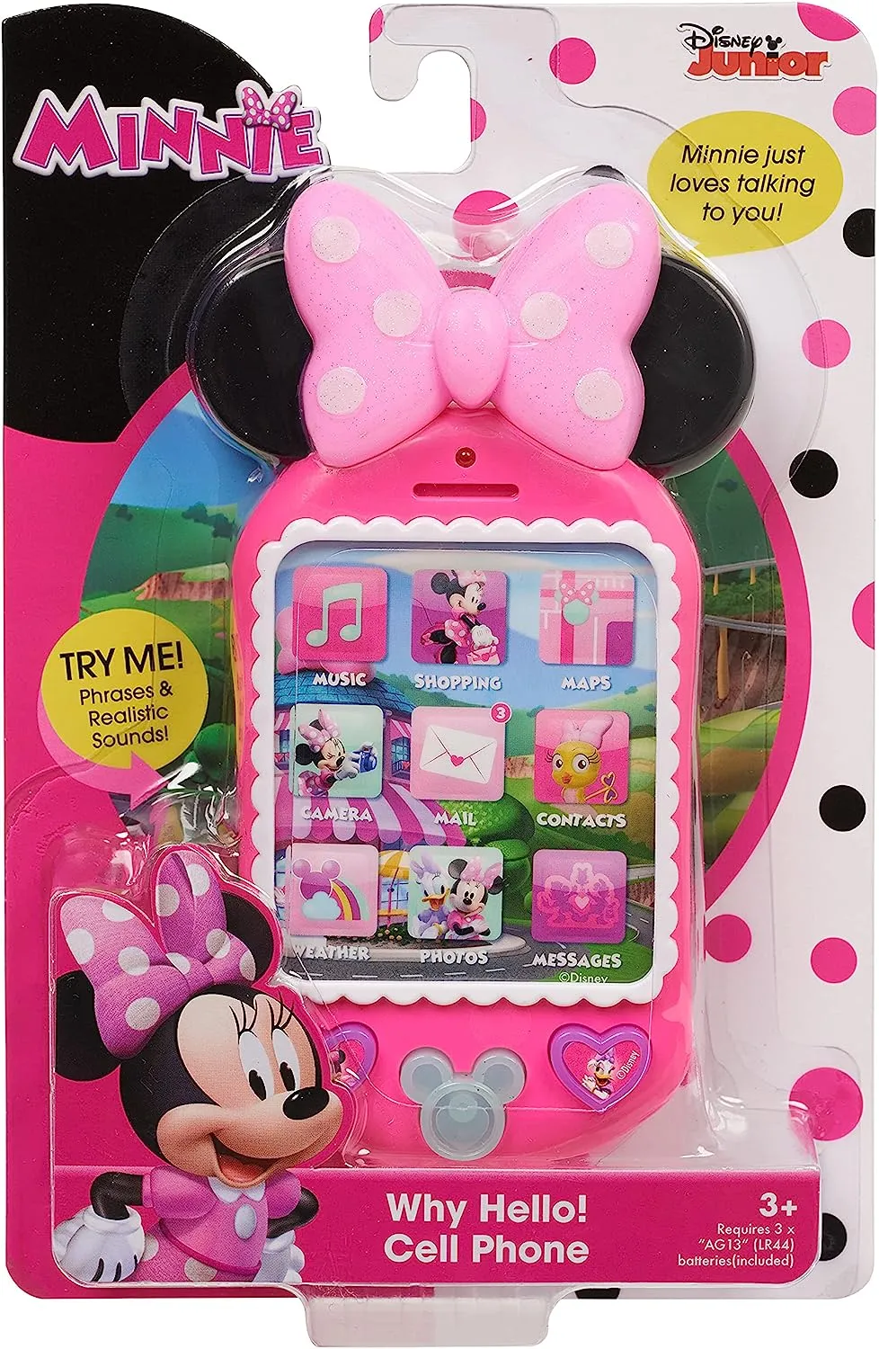 Minnie Bow-Tique Why Hello Pretend Play Cell Phone, Lights and Sounds, Kids Toys for Ages 3 Up by Just Play