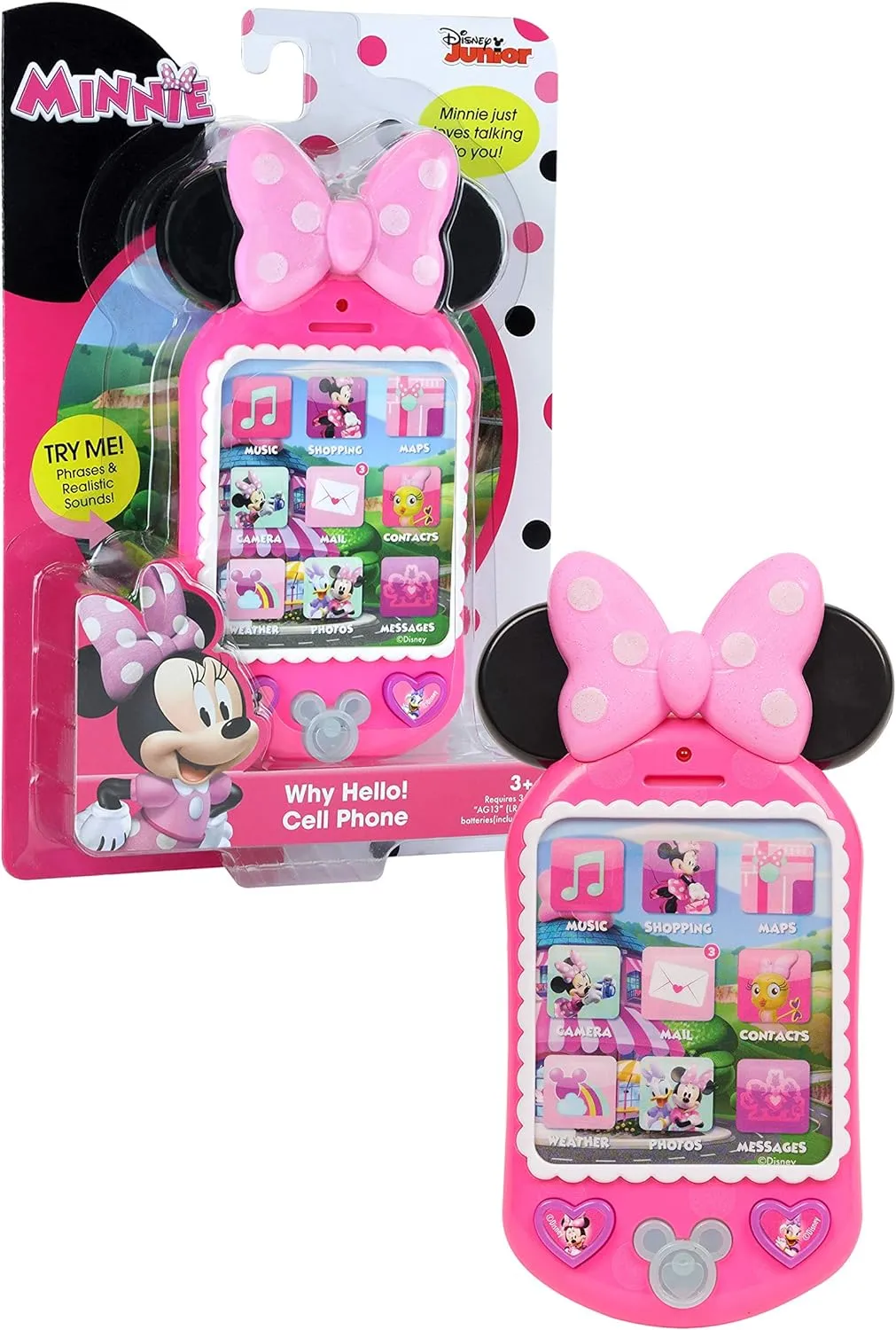 Minnie Bow-Tique Why Hello Pretend Play Cell Phone, Lights and Sounds, Kids Toys for Ages 3 Up by Just Play