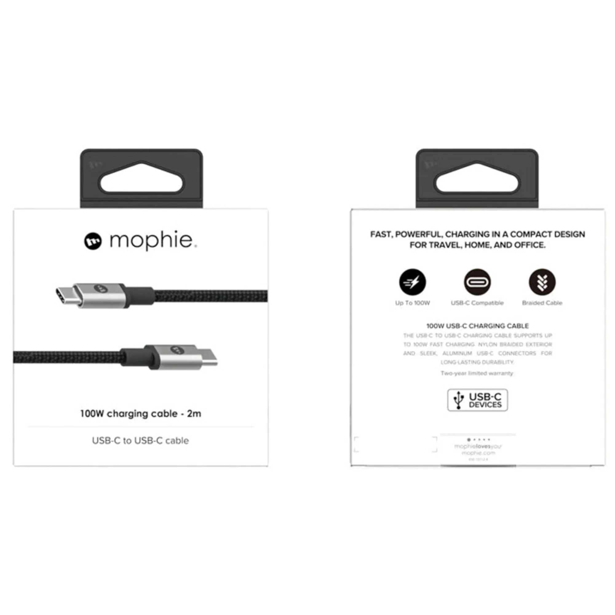 Mophie Cable 100W USB-C to USB-C 2.0 Charge & Sync Cable - 480Mbps Data Transfer