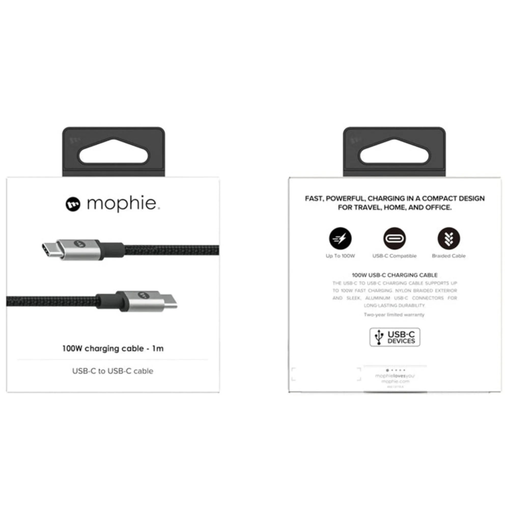 Mophie Cable 100W USB-C to USB-C 2.0 Charge & Sync Cable - 480Mbps Data Transfer