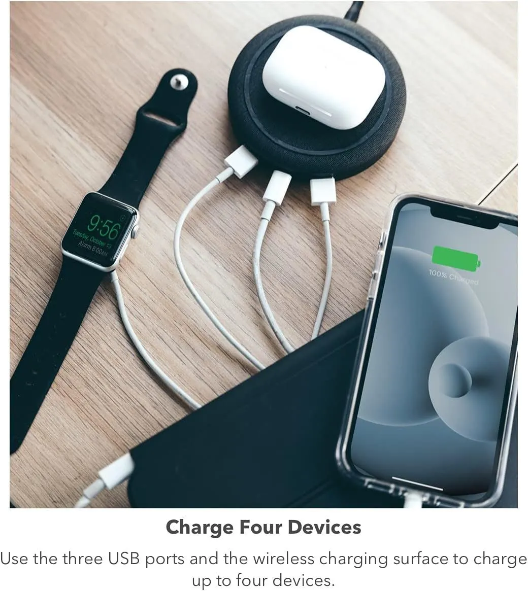 Mophie Qi 10W Wireless Charging Hub Black UK Plug - 401307465