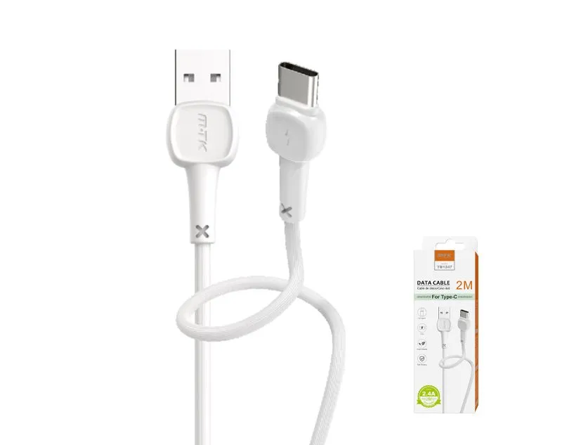 Moveteck USB to Type C Data Charge Cable 2m 2.4a White TB1247