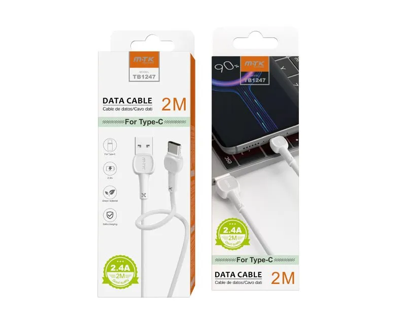 Moveteck USB to Type C Data Charge Cable 2m 2.4a White TB1247