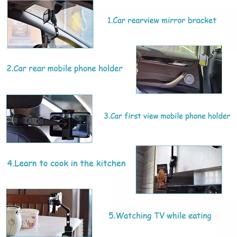 Multi-Function Adjustable 360° Universal Car Rearview Mirror Phone Holder Mount S4266722