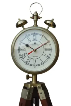 Nautical Art Brass Floor Table Clock with Wooden Tripod Stand (Brown)