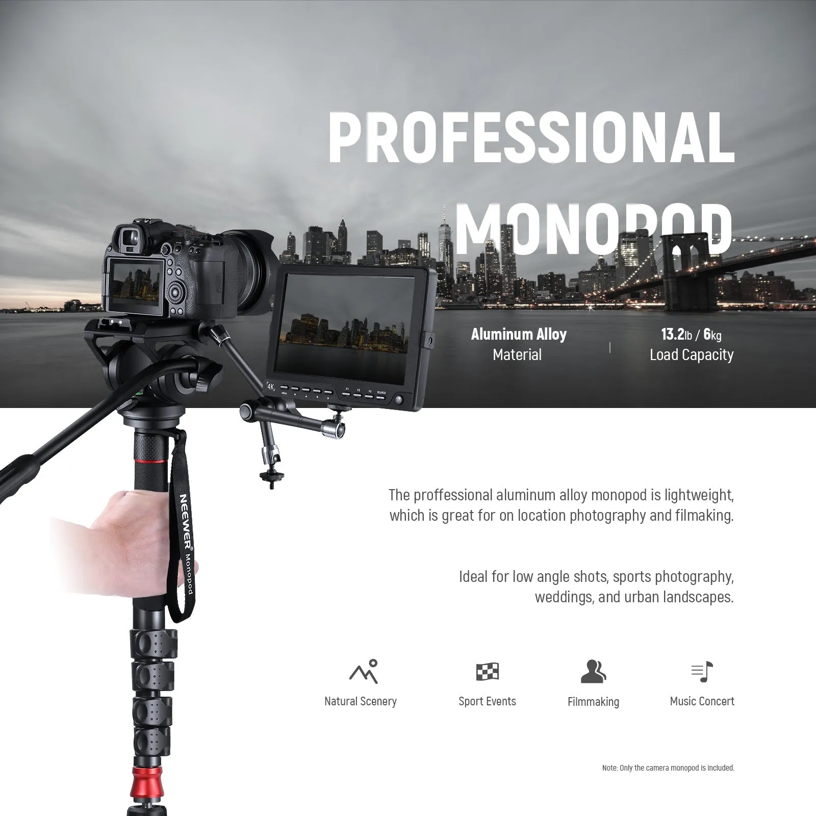 NEEWER GM76 179cm Professional Camera Monopod With Fluid Head