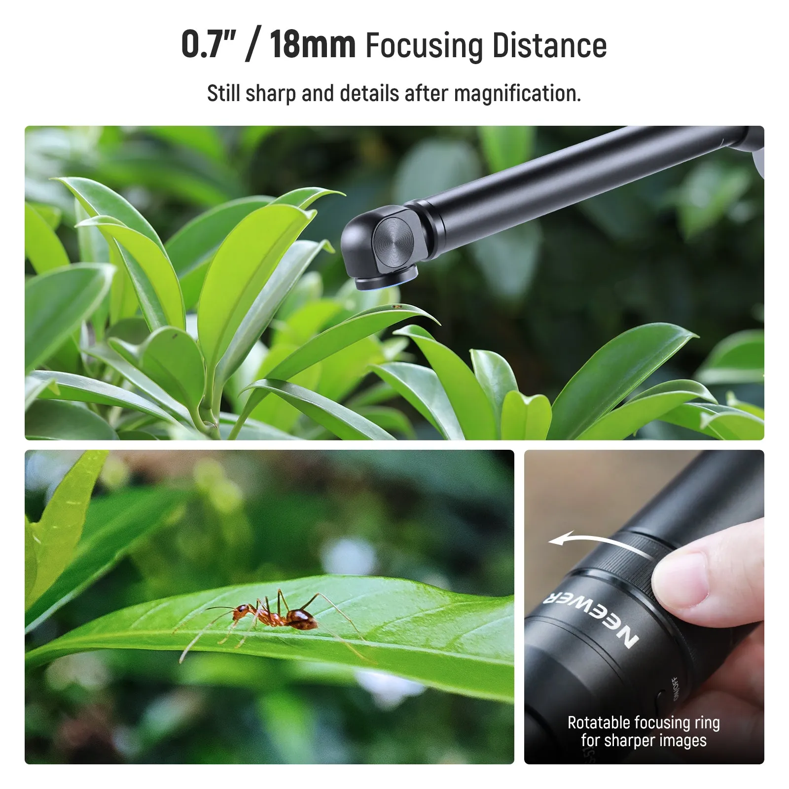 NEEWER LS-51 18mm Wide Angle&2x Macro Probe Phone Lens for 17mm Thread