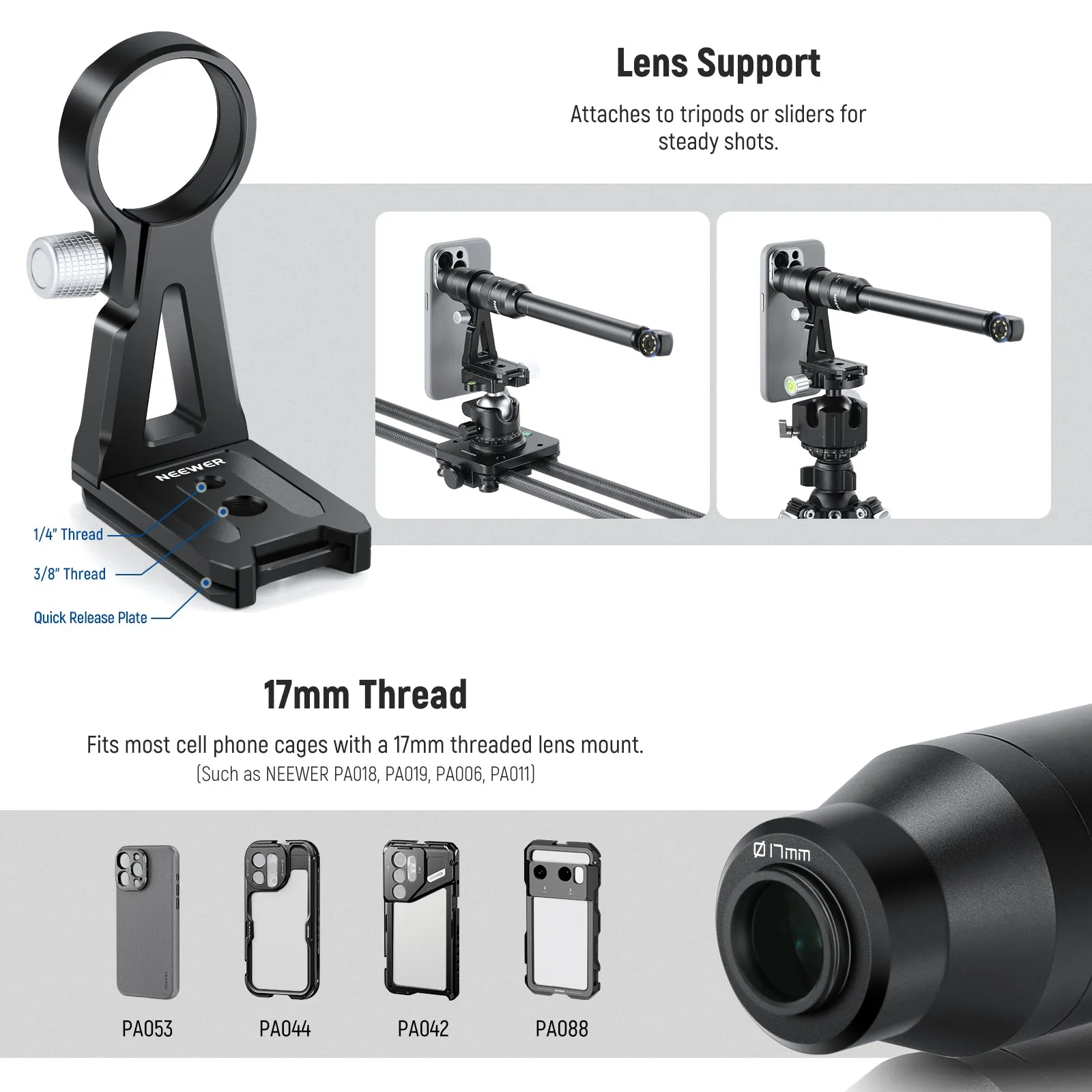 NEEWER LS-51 18mm Wide Angle&2x Macro Probe Phone Lens for 17mm Thread