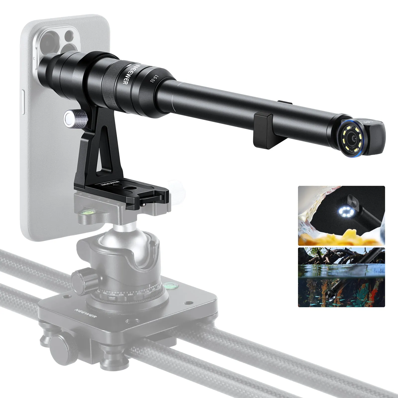 NEEWER LS-51 18mm Wide Angle&2x Macro Probe Phone Lens for 17mm Thread